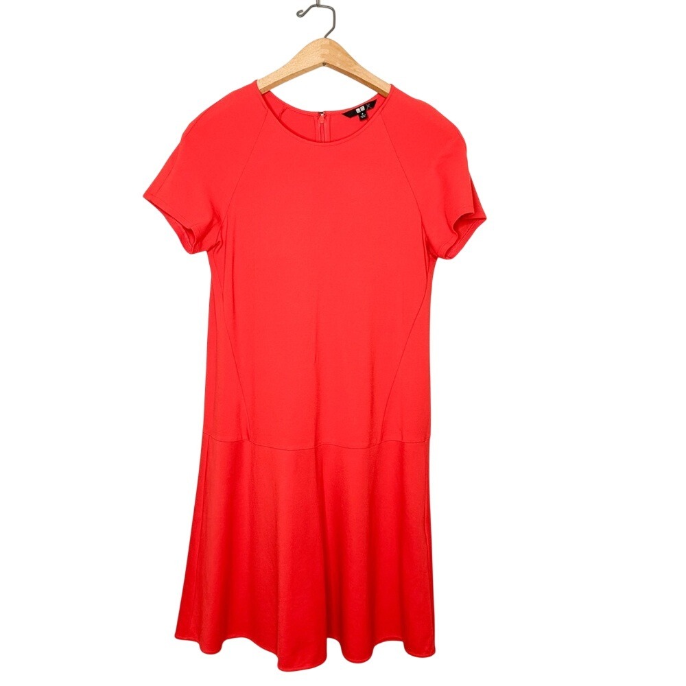 Uniqlo Womens Short Sleeve Mini Dress Red Orange Skater Dress Medium M